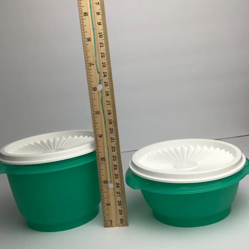 Tupperware Servalier Green and White Stackable Bowls
